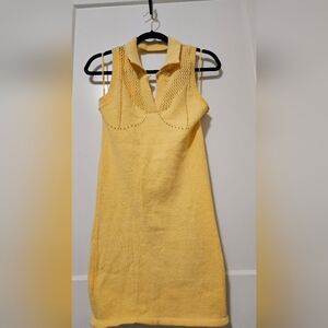 New Zara perforated knit polo mini dress in yellow